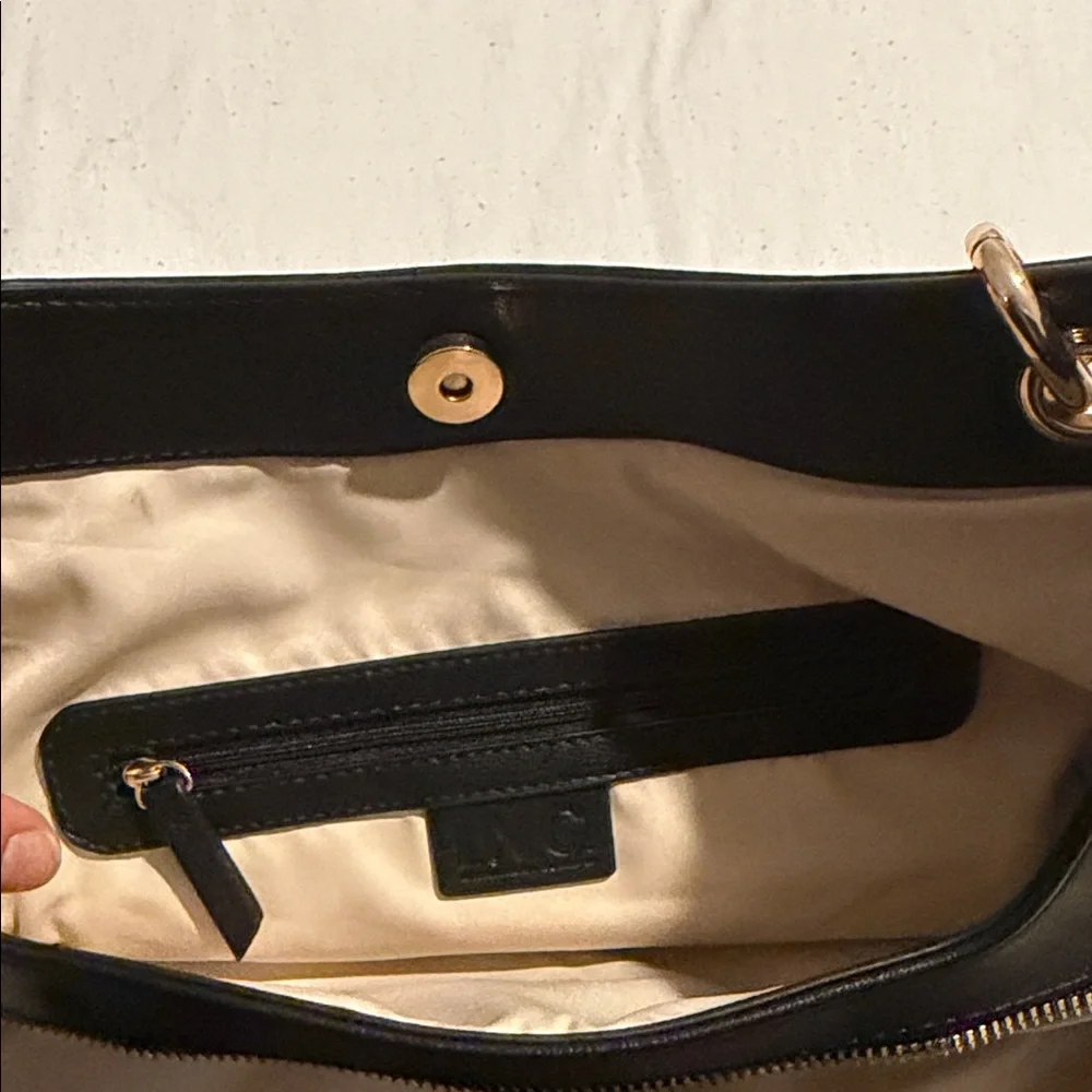INC International Concepts Black Shoulder Bag with Gold Rings